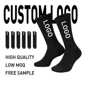 High Quality Black Cotton Sports Sock Customized Design Athletic Sock Custom Logo Sock for Man and Women