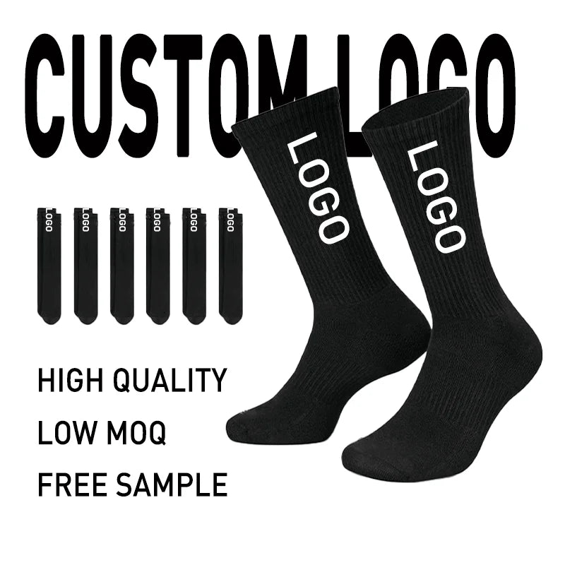 High Quality Black Cotton Sports Sock Customized Design Athletic Sock Custom Logo Sock for Man and Women