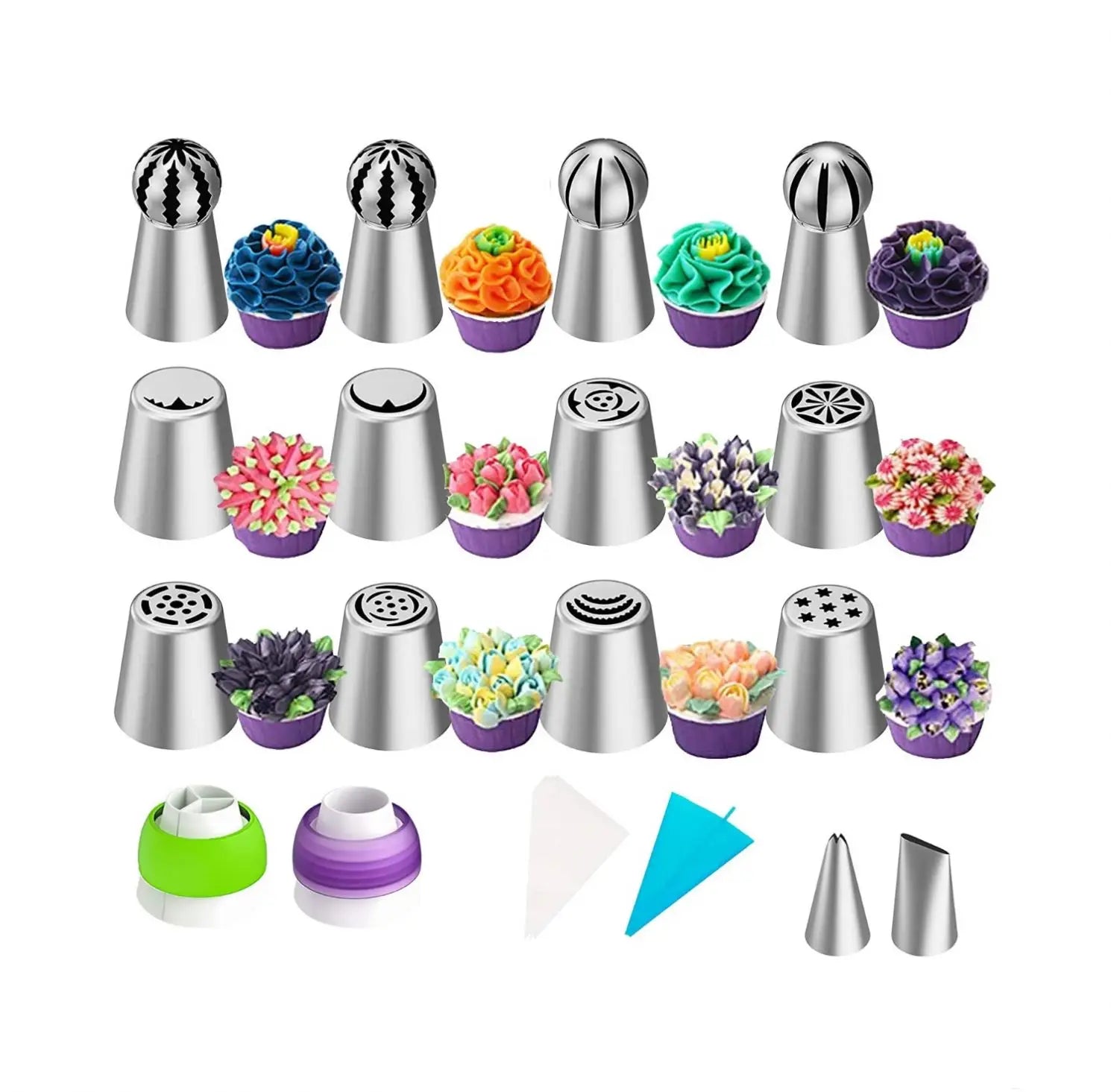34Pcs Cake Decorating Tips Russian Tips Ball Leaf Piping Pastry Bags Frosting Tips Cake Decorating Supplies Kit Baking Tool