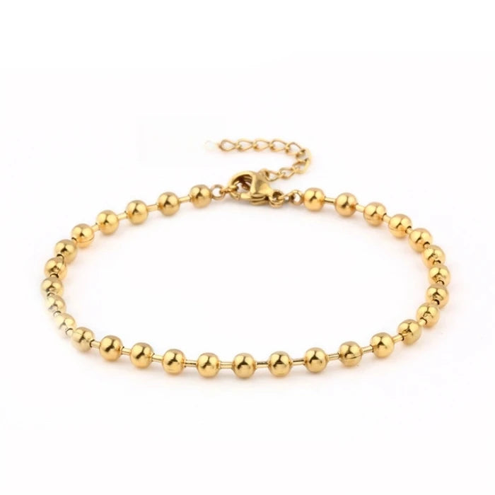 Waterproof 18K Gold Plated 4mm Size Stainless Steel Round Bead Ball Chain Link Bracelet for Men Women Ins Design Elegant Jewelry