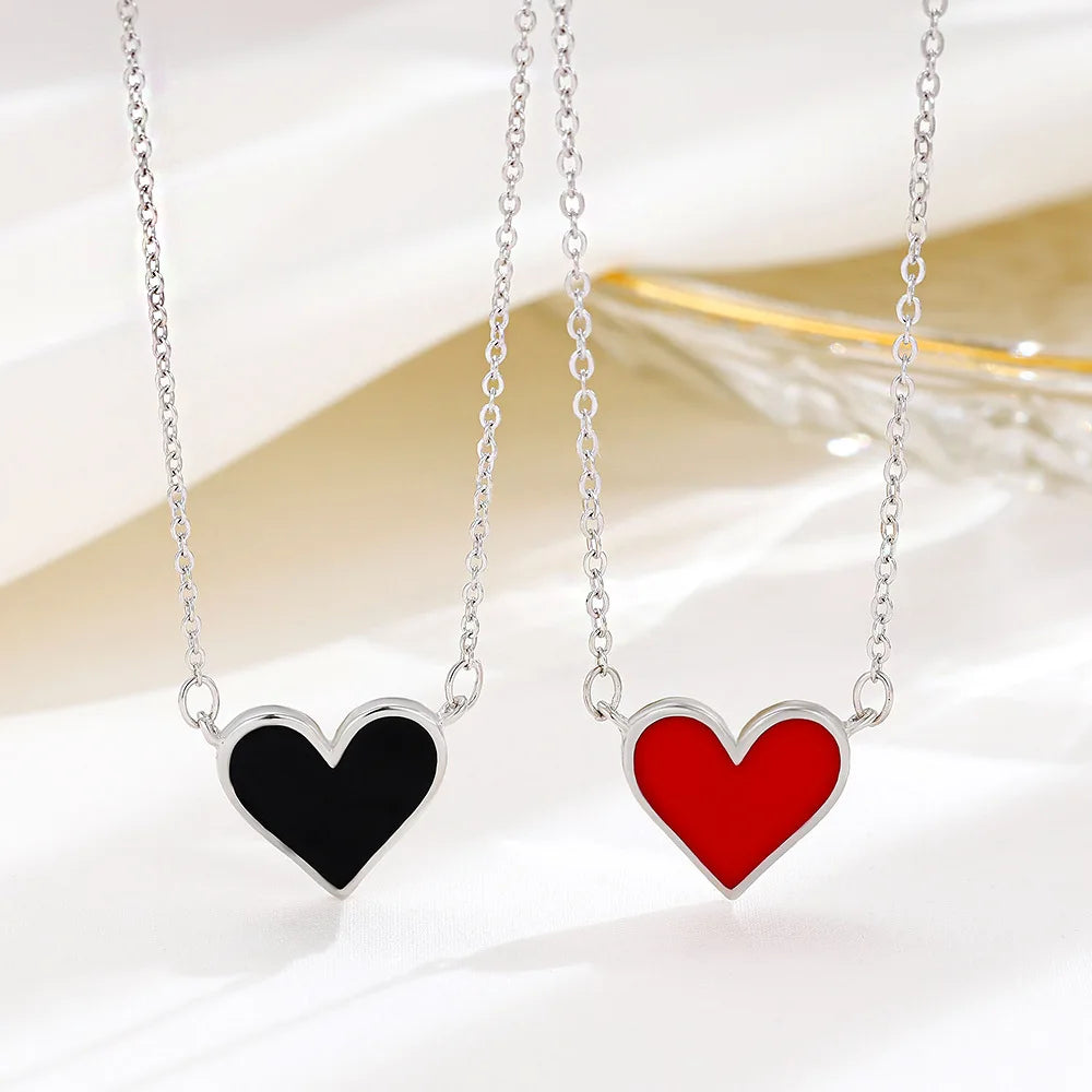 Personality Simple Heart Necklace Women 925 Sterling Silver Black Red Heart Clavicle Chain Necklace