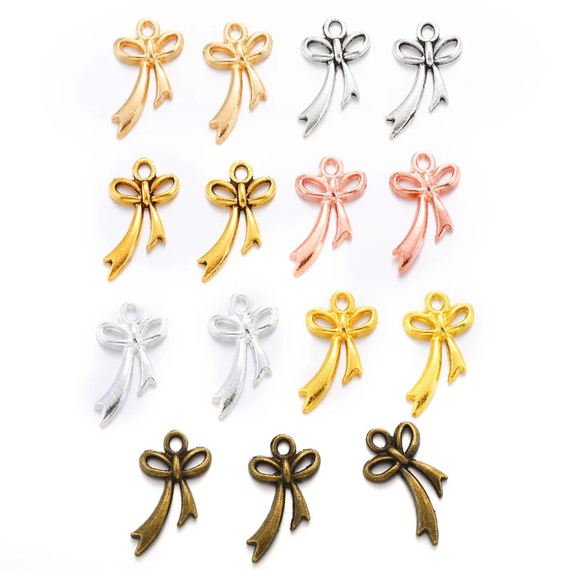 100pcs/bag Antique Silver Color Bow Charms Pendants for Bracelet Necklace DIY Jewelry Making Accessories 20*11mm N127
