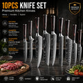 Professional 10-Piece Japanese Kitchen Knife Set Handmade High Carbon Stainless Steel Damascus Pattern Eco-Friendly Ambidextrous