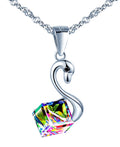 Elegant Swan Crystal Embellished Sterling Silver Pendant Necklace Exquisite Silver Jewelry for Women