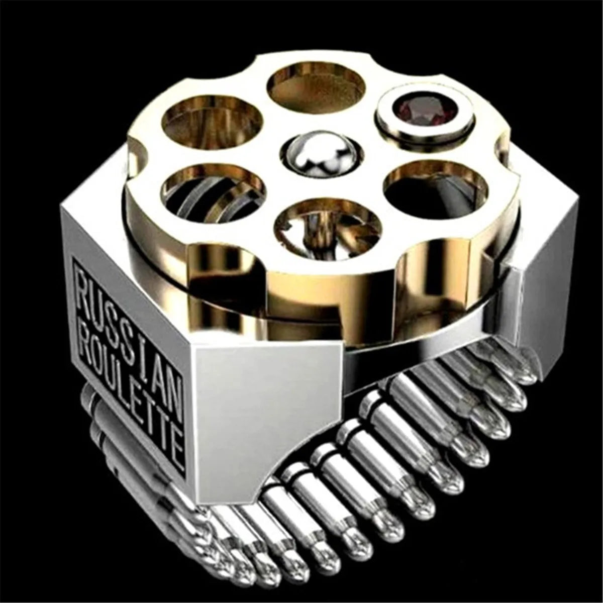 Russian Roulette Bullet Shaped Ring European and American Punk Style Two-color Plating Ring