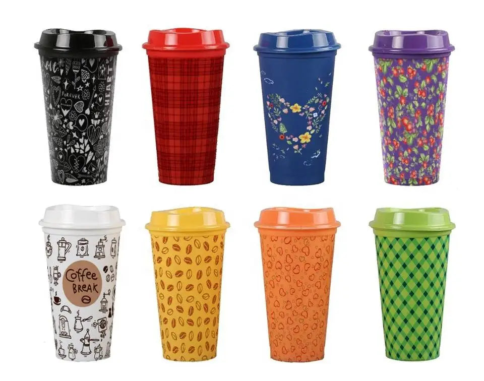 Wholesale Bulk Colored Custom Printing Tumbler Color Change Hard Reusable Red pp Coffee Plastic Cups With Lid