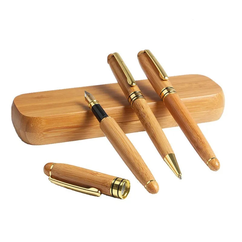 Wholesale Business Graduation Bamboo Carving Pen 4-Color Wooden Ballpoint Pencil Gel Personalized Welcome Gifts Promotional Pen