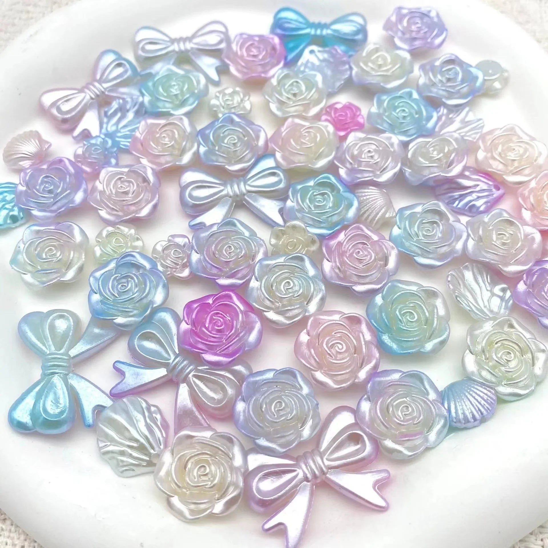 Baroque Mermaid Gradient Color Accessory Rose Bow Butter Glue DIY Phone case Decoration Petal Beads