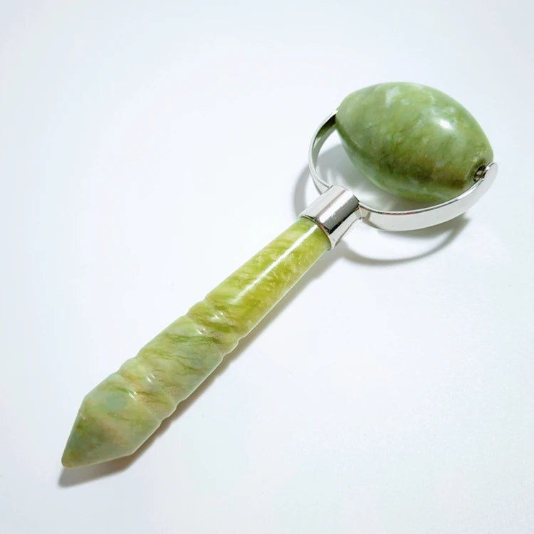 HZ Custom Favorable Price Face Lifting Green Stone Gemstone Natural Stone Single Head Xiuyan Jade Roller Japan Skin Care