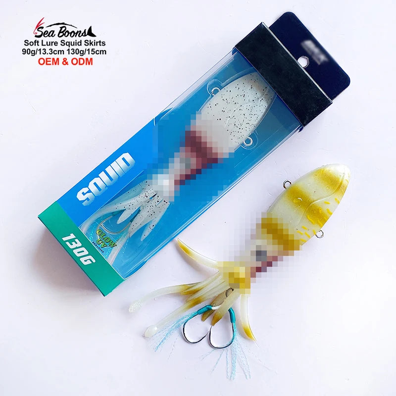 New 90g 130g With Auxiliary Hook Squid Fishing Lure Soft Squid Teaser Fishing Squidtrex Egi Squid Jig Fishing Lures