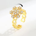 Zircon Rotating Ring Relieving Stress Snowflake Cubic Zirconia Spinner Copper Ring Open Adjustable for Valentine's Day Gift