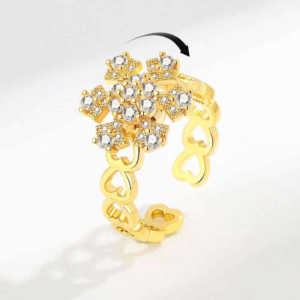 Zircon Rotating Ring Relieving Stress Snowflake Cubic Zirconia Spinner Copper Ring Open Adjustable for Valentine's Day Gift