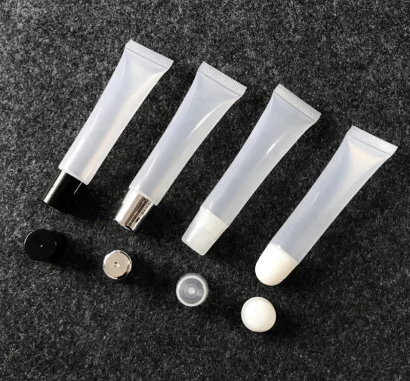 Wholesale 10ml PET Squeeze Plastic Lip Gloss Lipstick Cosmetic Packaging Tube with Hot Stamping Screw Cap