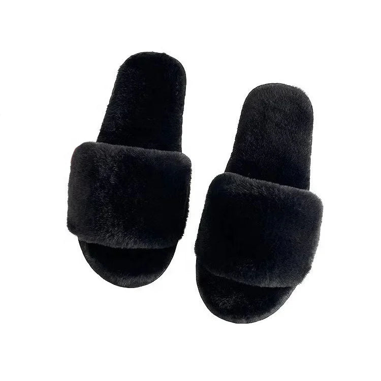 2022 Fur One Strap slippers Women's Autumn Winter Indoor Soft Thick Bottom Non-slip Household Quiet Warm Indoor slippers