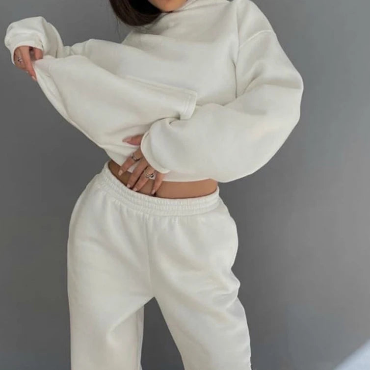 OEM 2 Piece Joggers Outfits Baggy Sweatpants Women's 100% Cotton Thick Heavy Hoodie Set Tracksuits