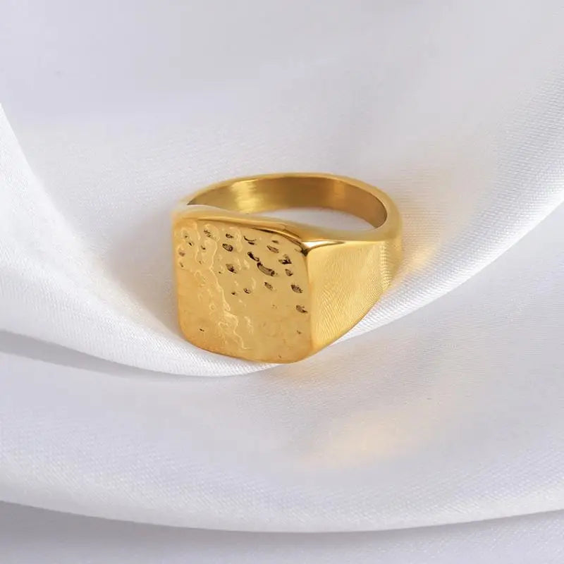 18K Gold Plated Stainless Steel Women's Nugget Rings with Geometry Irregular Texture for Finger