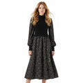 Women's Autumn Winter Sweater Mosaic Floral Fabric Knit Dress Retro Rasual Sweater Splicing Fabric Small Waist Show Knit Dress