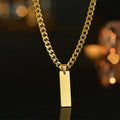 BM Jewelry Custom Logo Waterproof 316 Stainless Steel Gold Cuban Chain Rectangular Pendant Necklace for Couple
