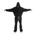 Custom Men Heavyweight Cotton Baggy Sweatshirt Tracksuit Unisex Boxy Cropped Hoodie and Flared Wide Leg Sweatpants Sets