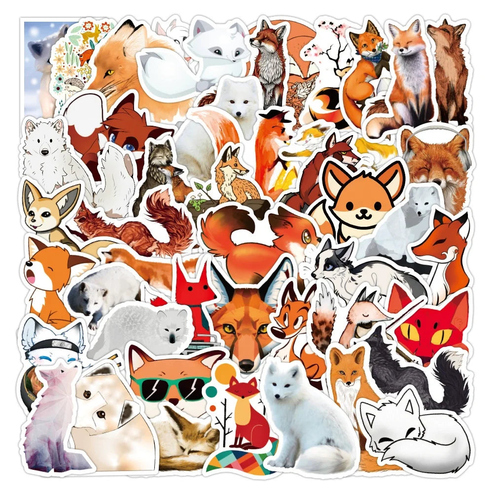 50Pcs White Orange Fox Cute Kawaii Girl Animal Pet  Cartoon Sticker Decoration Wall Notebook Stationery Kids Die Cut Stickers