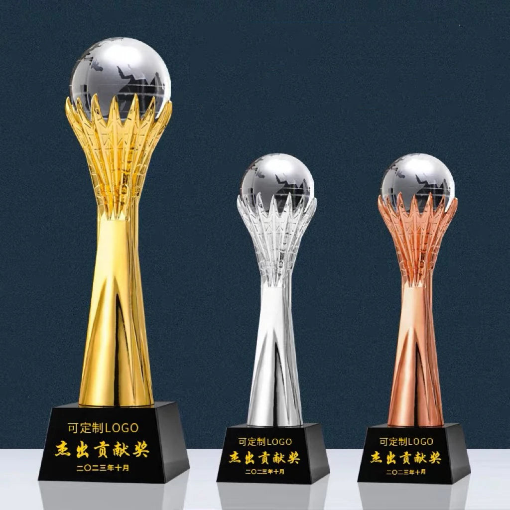 Gold Silver Bronze Resin Globe Ball Event Crystal Trophy Award MH-NJ0343
