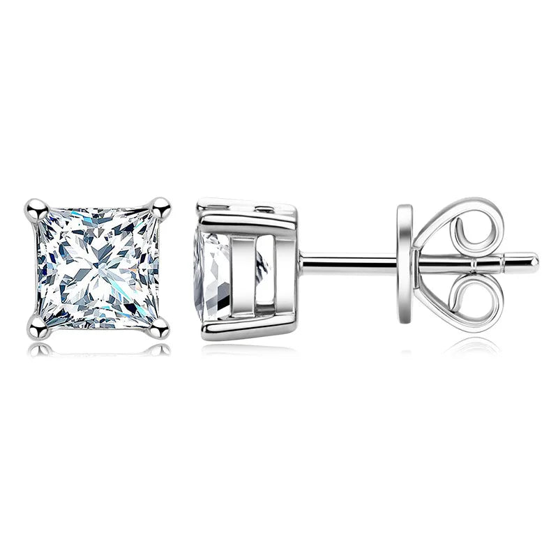 RINNTIN APE60 Hypoallergenic Platinum or Gold-Plated 925 Sterling Silver Infinite Elements Zirconia Princess-Cut Stud Earrings