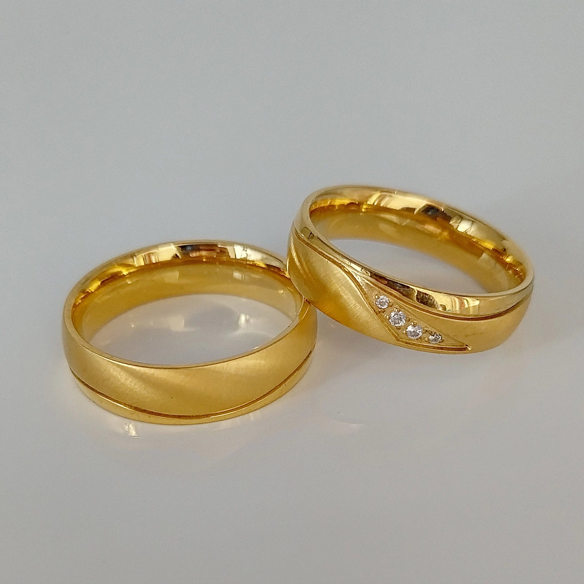 Cheap Western 14k Gold Plated Fashion Jewelry Stainless Steel Wedding Rings Couple Sets Wholesale Prices Bague Anillos Eheringe