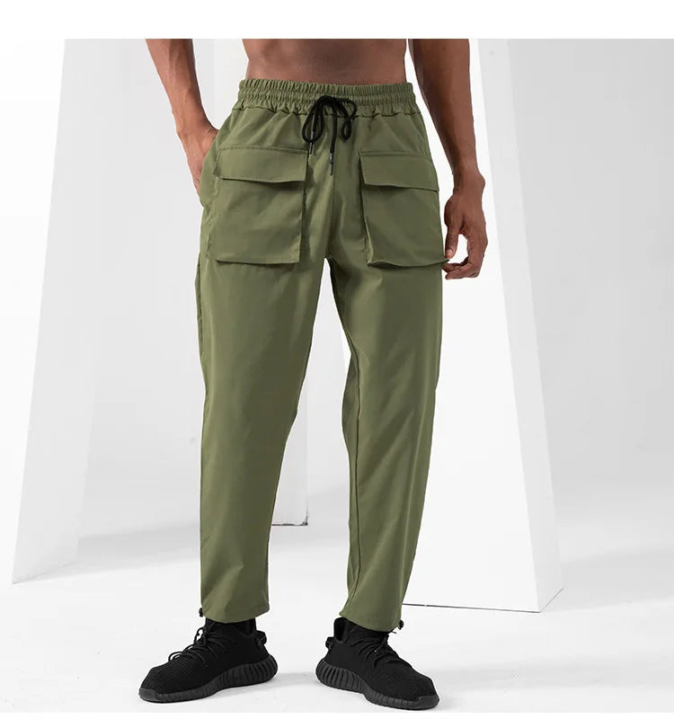 Men's Casual Cargo Pants with Multi-Pockets Mid Waist Trousers