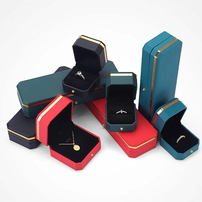 Wholesale Black Jewellery Box Personalized Custom logo Bracelet Earrings Necklace Ring Packaging Leather Brand Jewelry Box