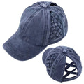 Womens Baseball Hat Distressed Ponytail Messy Bun Trucker Ponytail Hat