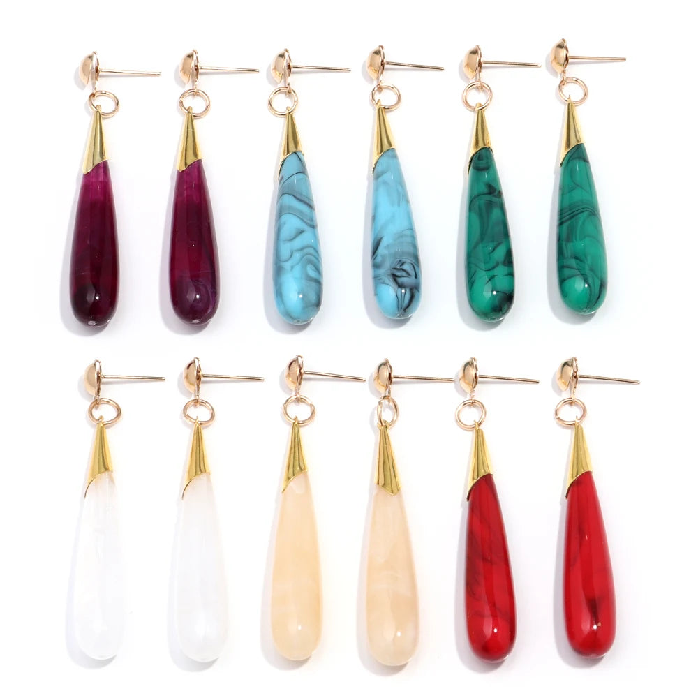 New Design Geometric Multicolor Acrylic Earrings Water Droplet Long Drop Earrings for Women Fashion Jewelry