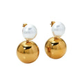 SP Fashion Unique Stainless Steel 18K Gold Plated Ball Pendant Chunky Gold Pearl Stud Earrings
