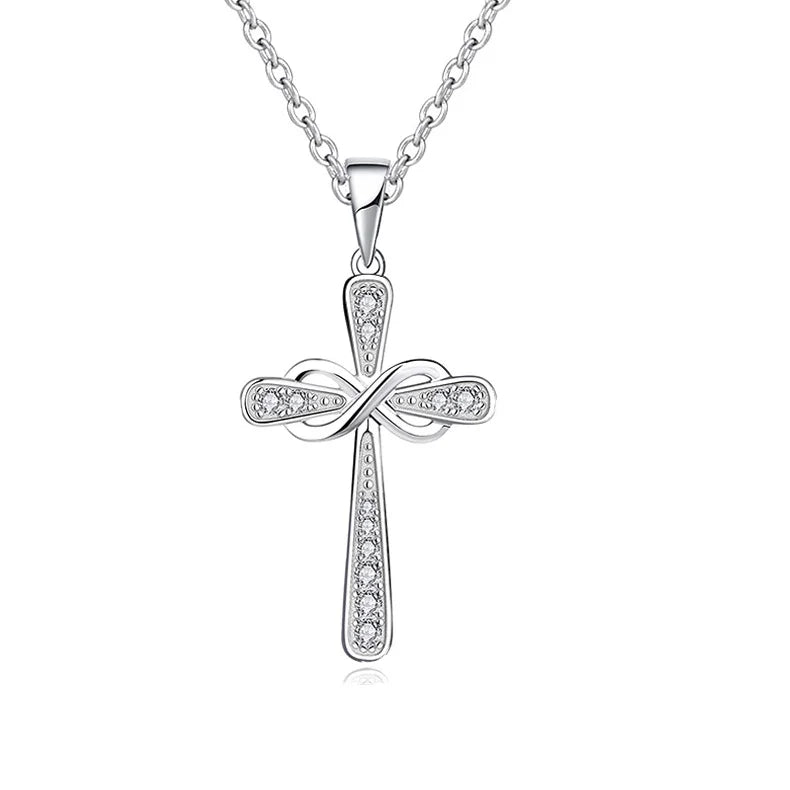 OAHLAN Fashion Jewelry Cross Design Ladies Round Cut Cubic Zirconia S925 Sterling Silver Pendant Necklaces for Women's Gifts