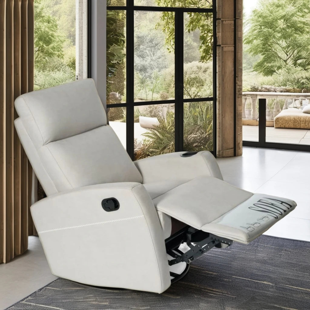 Single Recliner Chair Modern PU Leather Multi-Functional Manual Massage Fabric Small Family Living Room Beauty Salon Metal Frame