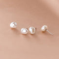 Solid 925 Silver Rhodium Plated AAAA Grade White 8-9mm Freshwater Natural Baroque Pearl Stud Earrings