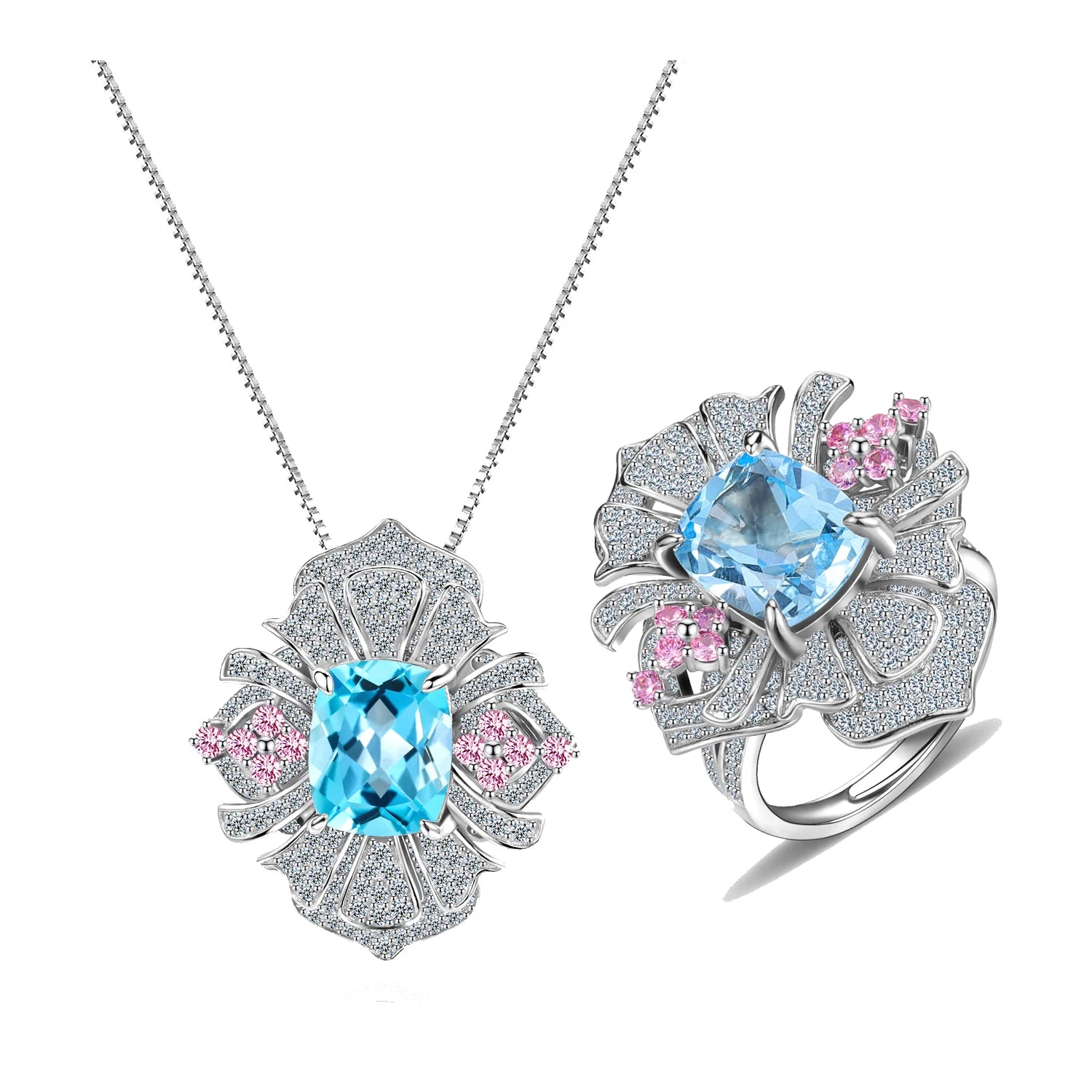 Zl0089 International Quality Standards 925 Sterling Silver Custom Jewellery Natural Topaz Gemstone Statement Elegant Jewelry Set