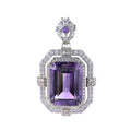 925 Silver Natural Amethyst Pendant for Women Dazzling Rhodium Plated Emerald Cut Charm Pendants Fine Jewelry Gift
