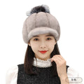 Ready to Ship 7 Colors Woman Winter Real Mink Fur Beanie Visor Hat Warm Winter Hats for Women Luxury with Pompom