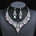 Hot Sale New Fashion Leaf Shape Rhinestone Crystal Pearl Necklace Zirconia Jewelry Set for Women