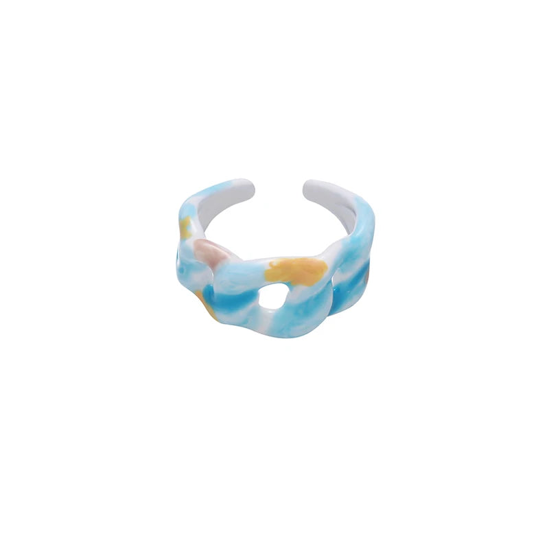 Ins Trendy Girls Colorful Handmade Marble Texture Oil Dripping Ring Y2K Jewelry Hollow Out Enamel Ring for Women