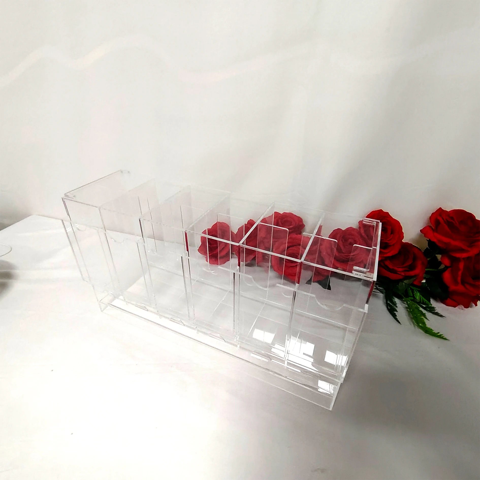 Classic Rectangle Design 6-Slots Acrylic Sports Trading Card Booster Pack Dispenser Carved Stackable TCG Organizer Cover