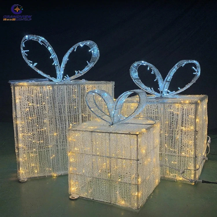 Grandview IP65 Waterproof 3D Light-Up Gift Box with 2700K Soft Warm White Light Easy Installation for Christmas Decoration
