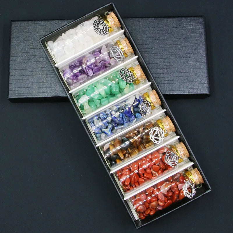 New Chakra Colorful Stone Crushed Bottle Wishing Bottle Natural Crystal Stone Box Ornament 7 Colors Yoga Stone