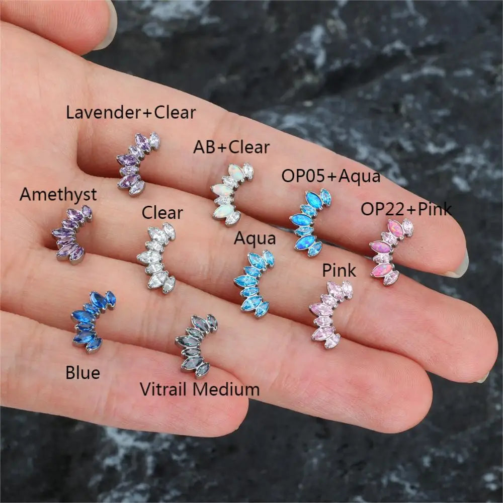 New Body Jewelry F136 Titanium 7 Prong Set Marquise CZ Internally Threaded Top and Push in Studs Wholesale Labret Piercing Studs