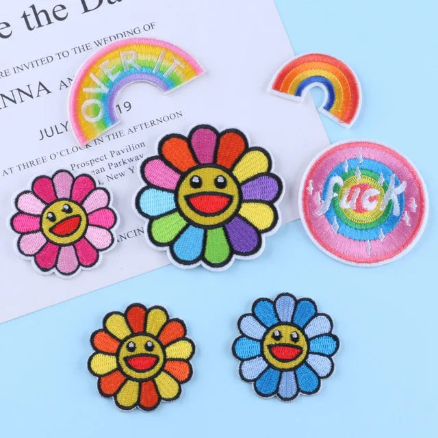 7PCS Fashion Custom Designed Clothing Accessories Rainbow Sun Flower Badge Embroidered Patch