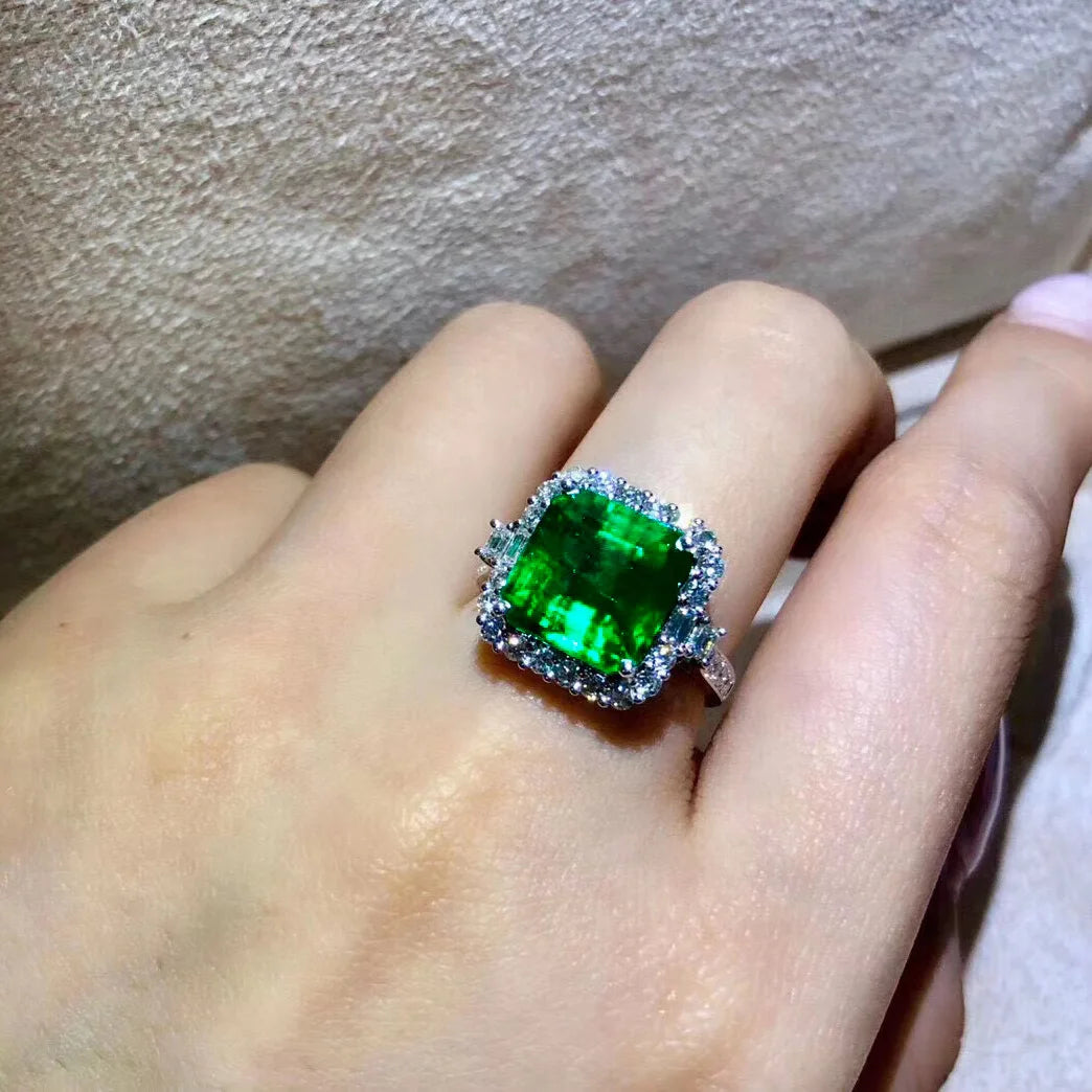 Classic Fashion Square Emerald Ring 925 Silver Engagement Wedding Band Rings for Women Bridal Finger Party Jewelry Gift