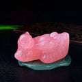 Natural pink Crystal Mandarin Duck Figurine Small Statue Processed From Raw Stone Office Desk Decoration