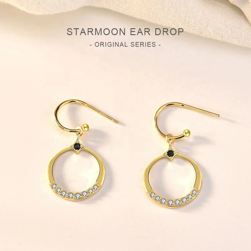 New Fashion Gold Plated Cubic Zircon Star Moon Drop Earrings Good Quality Hoop Jewelry for Women Girls Boucle Oreille Femme
