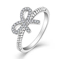 925 Sterling Silver Rhodium Plated Bowknot Ring With Clear CZ Stone