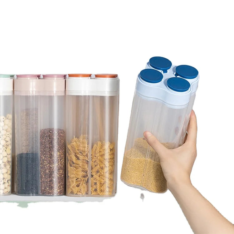OEM/ODM New Wholesale Kitchen Food Container Sealed Jar Grain Storage Box Transparent Partition Kitchen Beans Dry Cargo Bottle